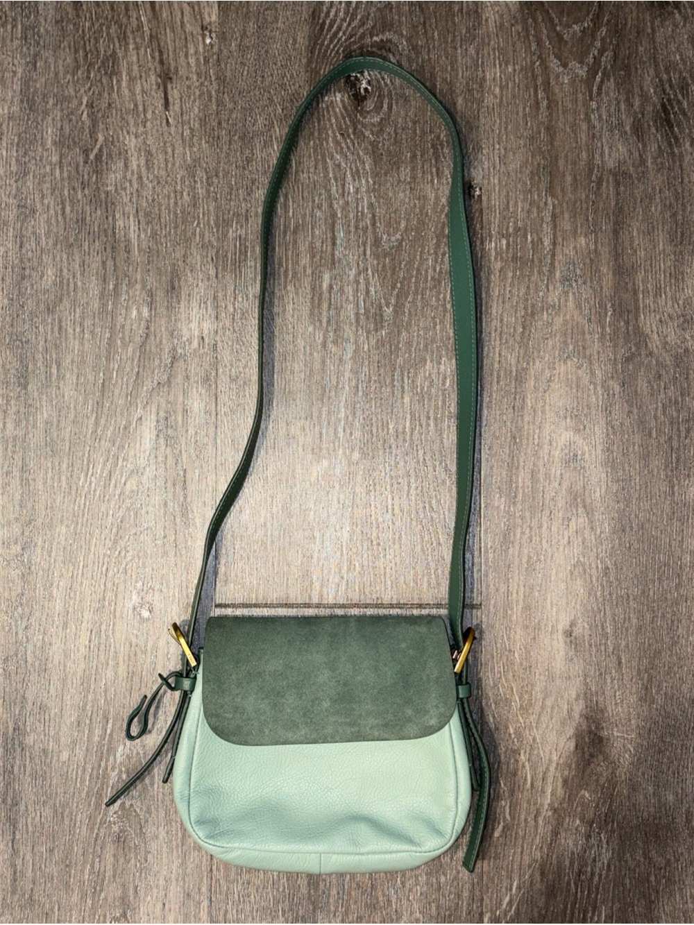Fossil Harper Women Mint Green Crossbody Purse Zip Closure Gold Hardware NO Key